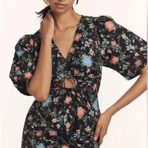 Maeve Short-Sleeve V-Neck Floral Cotton Mini Dress NWT Size S